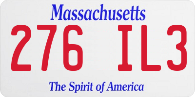 MA license plate 276IL3