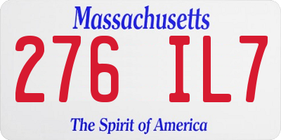 MA license plate 276IL7