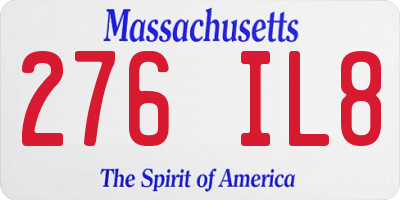 MA license plate 276IL8