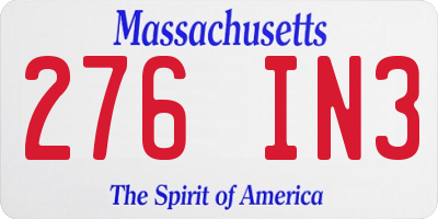 MA license plate 276IN3