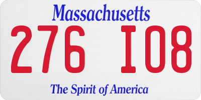 MA license plate 276IO8