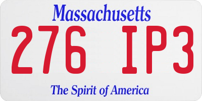 MA license plate 276IP3