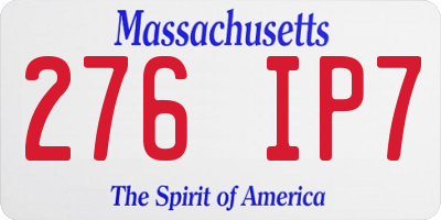 MA license plate 276IP7
