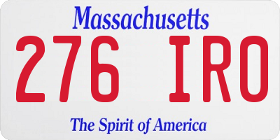 MA license plate 276IR0