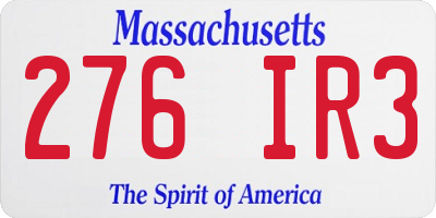 MA license plate 276IR3