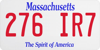 MA license plate 276IR7
