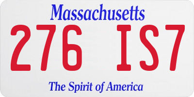 MA license plate 276IS7
