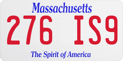 MA license plate 276IS9