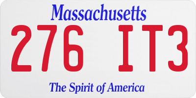 MA license plate 276IT3