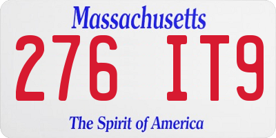 MA license plate 276IT9