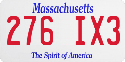 MA license plate 276IX3