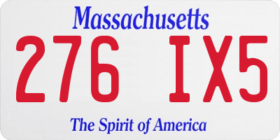 MA license plate 276IX5