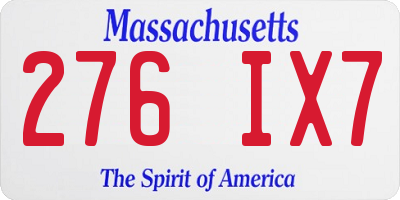 MA license plate 276IX7
