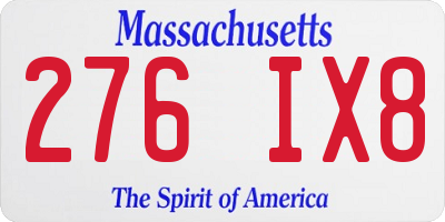 MA license plate 276IX8