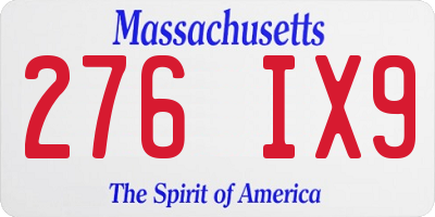MA license plate 276IX9