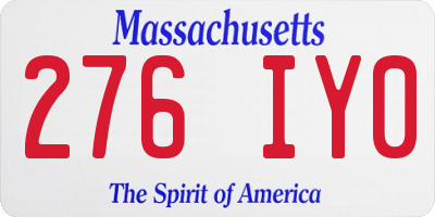 MA license plate 276IY0