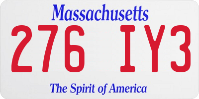 MA license plate 276IY3