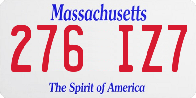 MA license plate 276IZ7