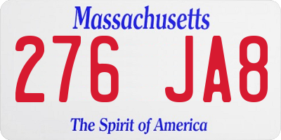 MA license plate 276JA8