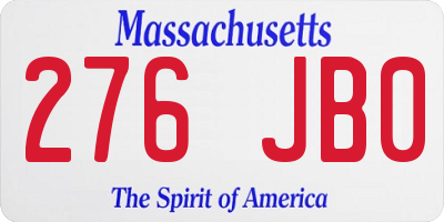 MA license plate 276JB0