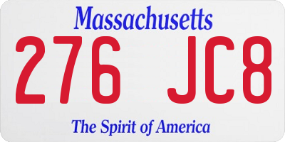 MA license plate 276JC8