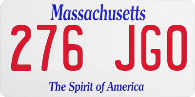 MA license plate 276JG0