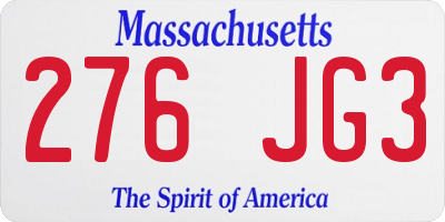 MA license plate 276JG3
