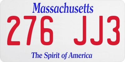 MA license plate 276JJ3