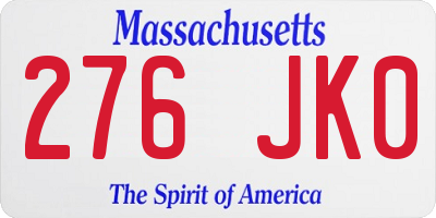 MA license plate 276JK0