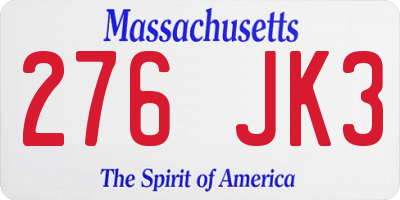 MA license plate 276JK3