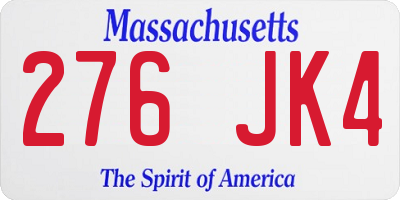 MA license plate 276JK4