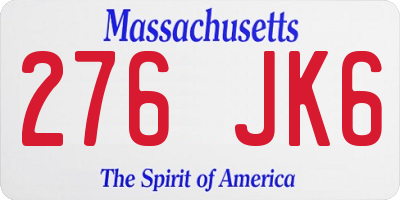 MA license plate 276JK6