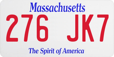 MA license plate 276JK7