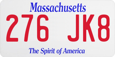 MA license plate 276JK8