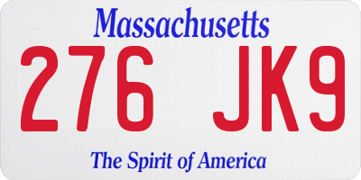 MA license plate 276JK9