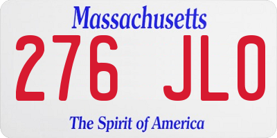 MA license plate 276JL0