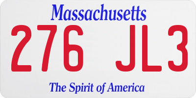 MA license plate 276JL3