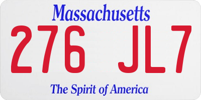MA license plate 276JL7