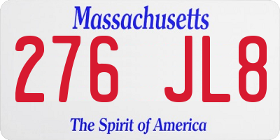 MA license plate 276JL8