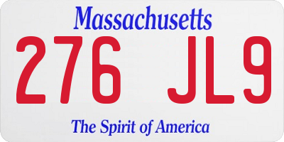 MA license plate 276JL9