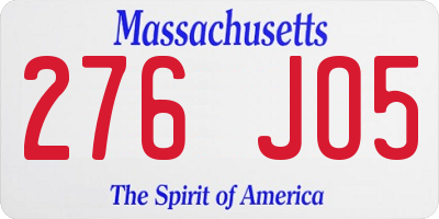 MA license plate 276JO5