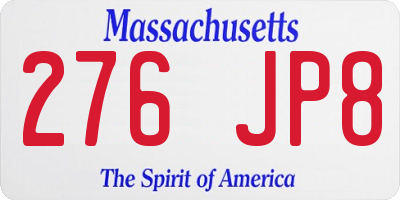 MA license plate 276JP8