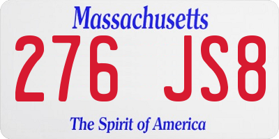 MA license plate 276JS8