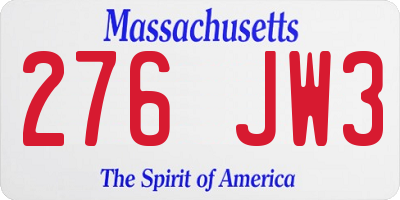 MA license plate 276JW3