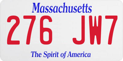 MA license plate 276JW7