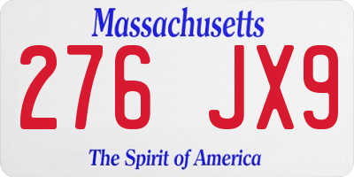 MA license plate 276JX9