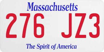 MA license plate 276JZ3