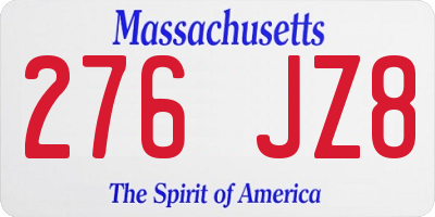 MA license plate 276JZ8
