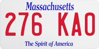MA license plate 276KA0