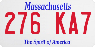 MA license plate 276KA7